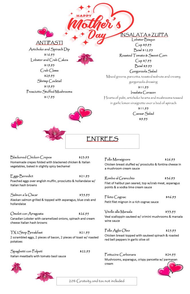 Mothers Day Menu 2025